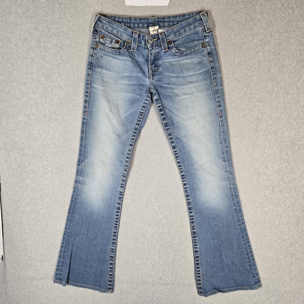 True Religion Women Jeans 28 Blue Denim Bobby Bootcut 32" Inseam Stretch USA